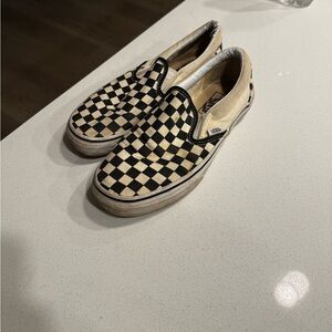 Vans Black and Cream Checkerboard Slip-Ons